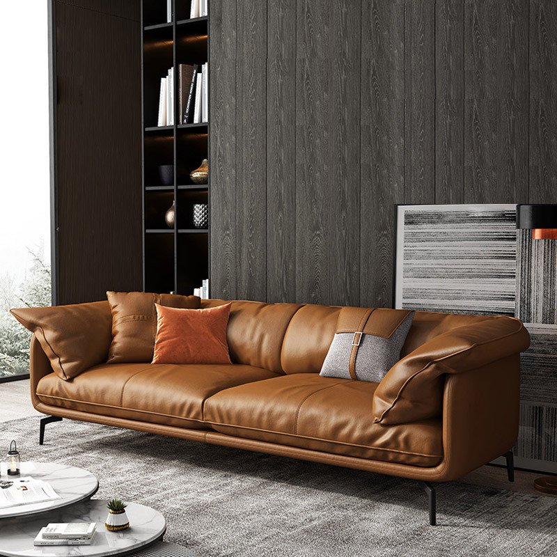 Italian Style Leather Sofa Modern Minimalist Living Room Light Luxury Cowhide Sofa Set GENUINE Leather Sectional Sofa 2 Sets