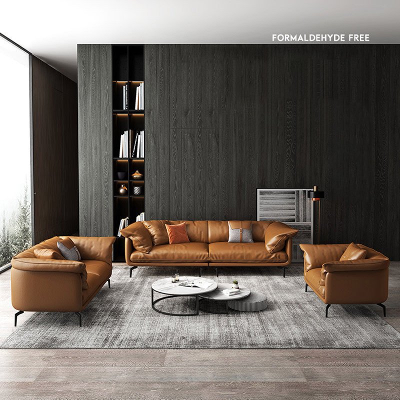 Italian Style Leather Sofa Modern Minimalist Living Room Light Luxury Cowhide Sofa Set GENUINE Leather Sectional Sofa 2 Sets