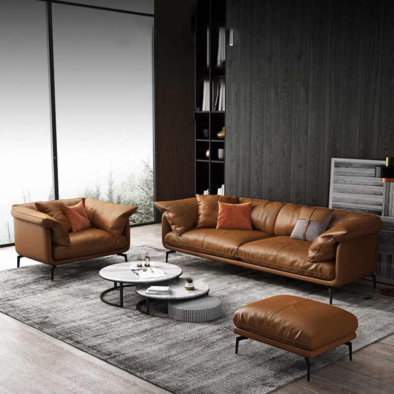 Italian Style Leather Sofa Modern Minimalist Living Room Light Luxury Cowhide Sofa Set GENUINE Leather Sectional Sofa 2 Sets