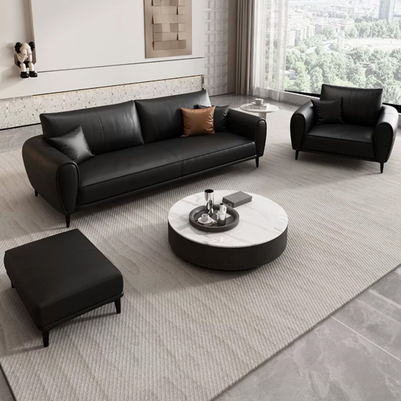 Italian Modern Leather Office Sofa Minimalist Three-Person Company Business Reception Room Furniture for Living Room