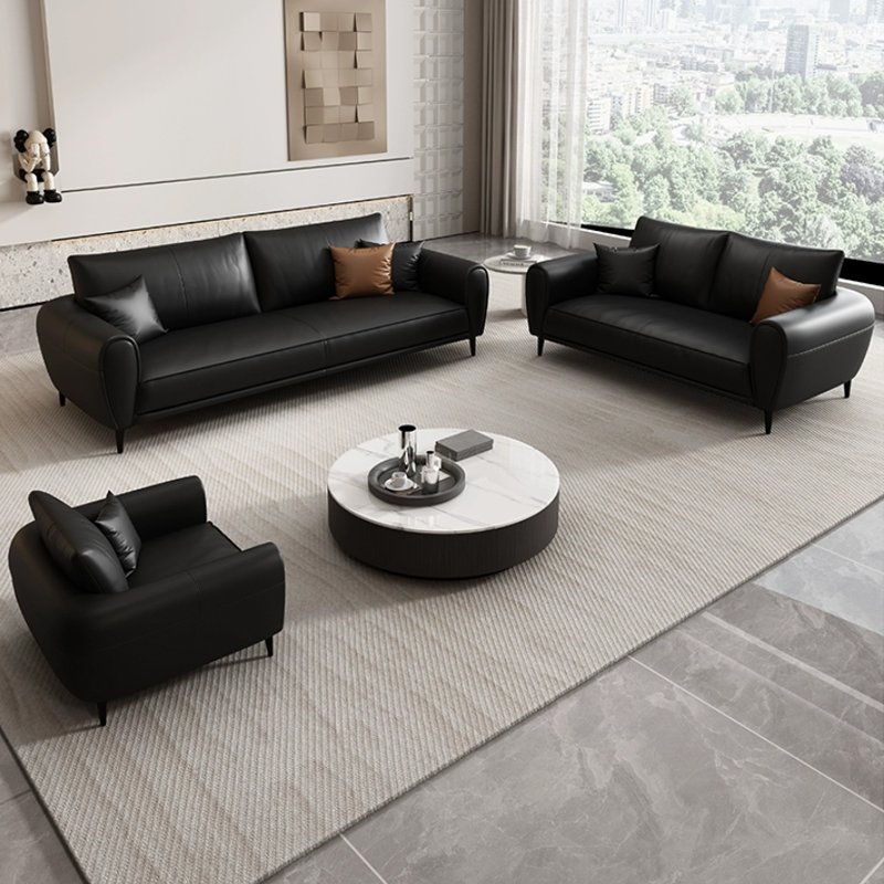 Italian Modern Leather Office Sofa Minimalist Three-Person Company Business Reception Room Furniture for Living Room