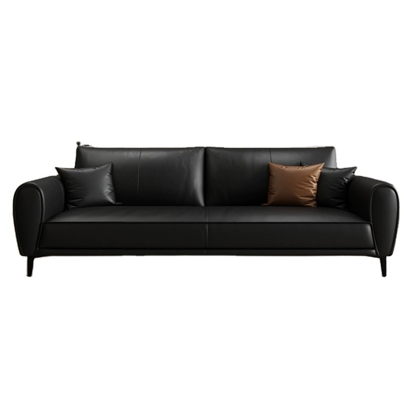 Italian Modern Leather Office Sofa Minimalist Three-Person Company Business Reception Room Furniture for Living Room