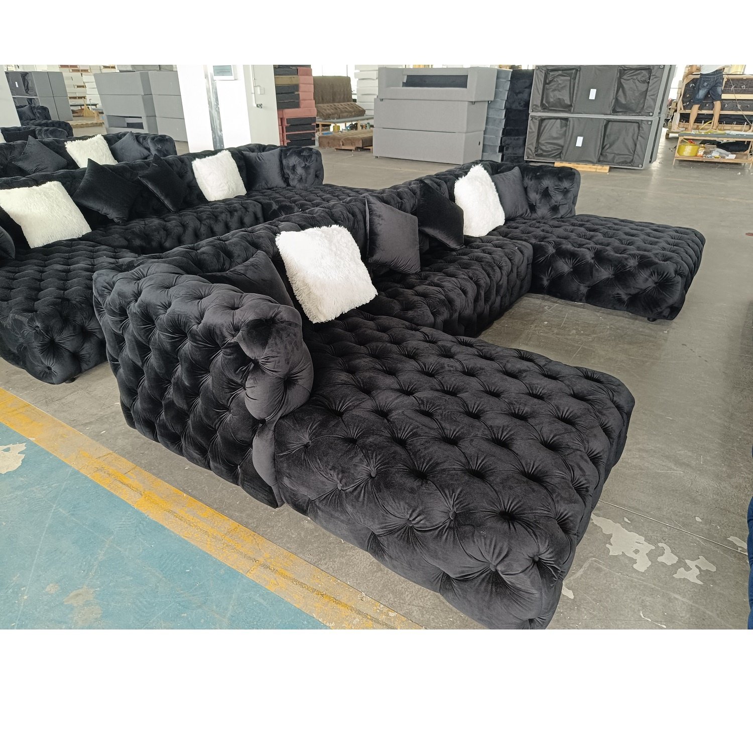 PINZHI moderno Black velvet Pu leather MIcrofiber U shape living room sectional sofa for house home office furniture