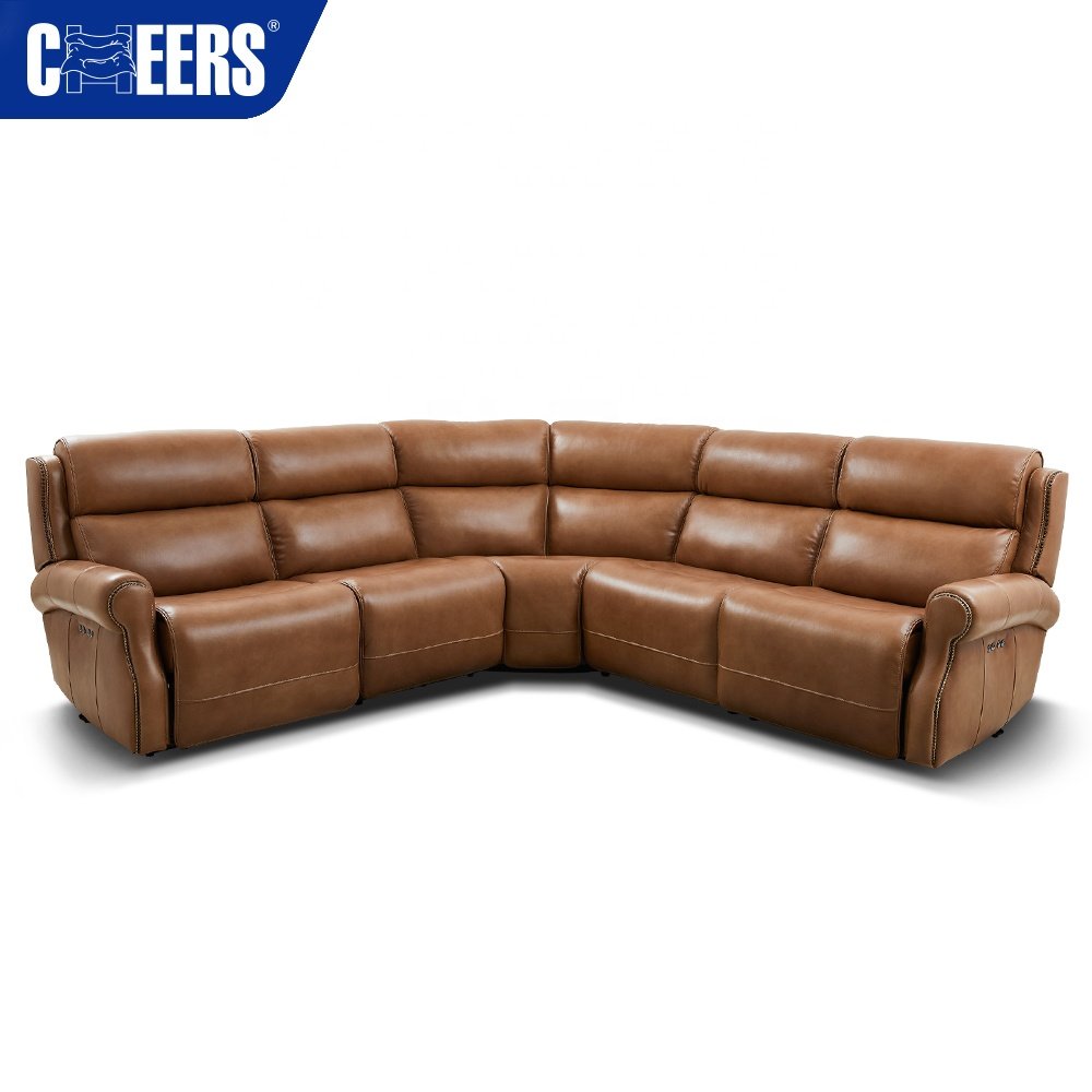 MANWAH CHEERS Luxury Genuine Leather Power Recling Sectional Sofa Set Furniture with Storage For Living Room sofas