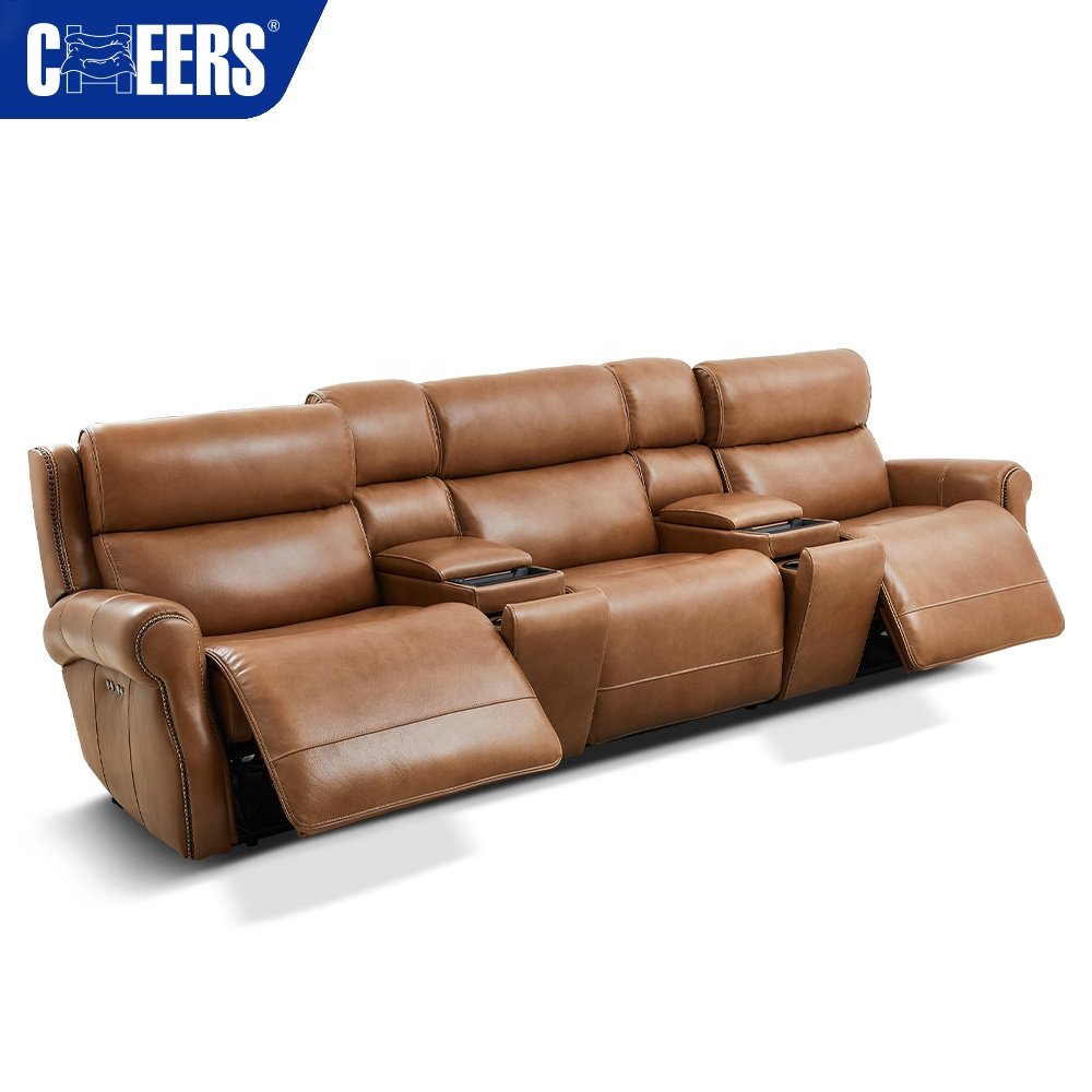 MANWAH CHEERS Luxury Genuine Leather Power Recling Sectional Sofa Set Furniture with Storage For Living Room sofas