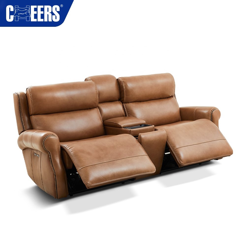 MANWAH CHEERS Luxury Genuine Leather Power Recling Sectional Sofa Set Furniture with Storage For Living Room sofas