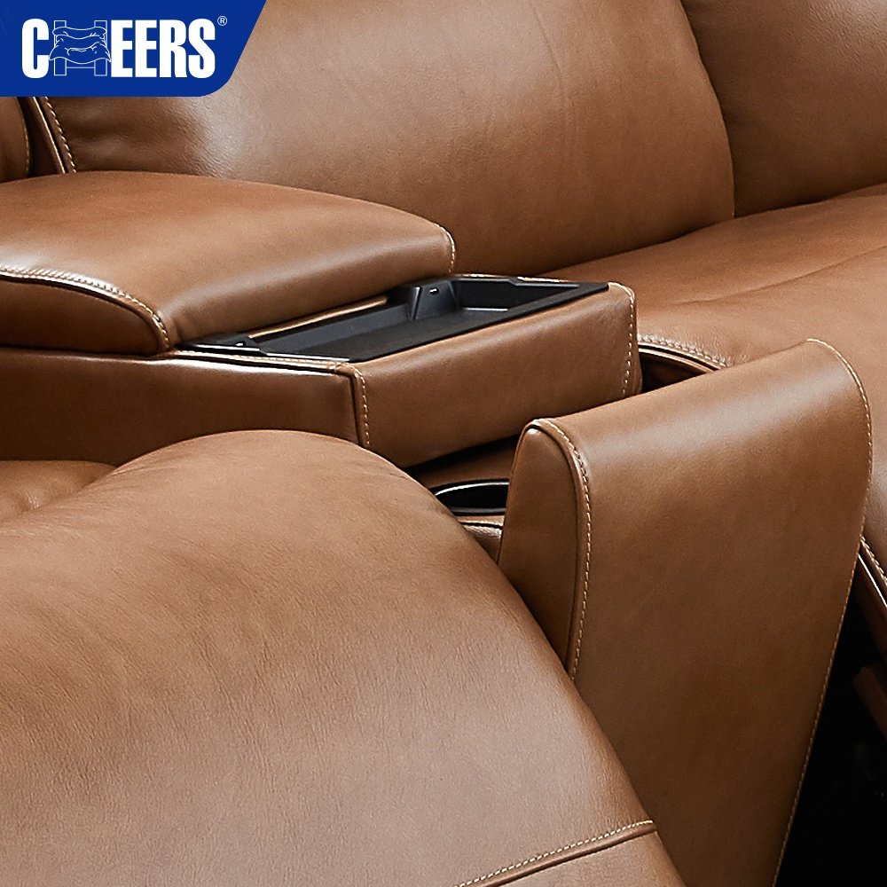 MANWAH CHEERS Luxury Genuine Leather Power Recling Sectional Sofa Set Furniture with Storage For Living Room sofas