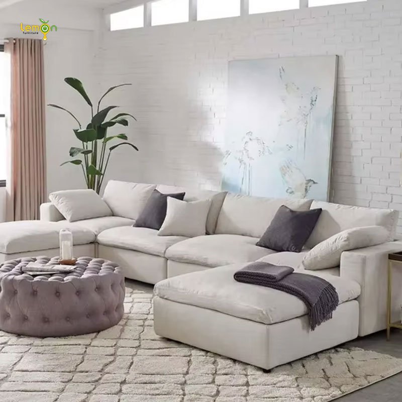 Italian luxury home sectional cloud couched sofa set modern white modular sectional couch