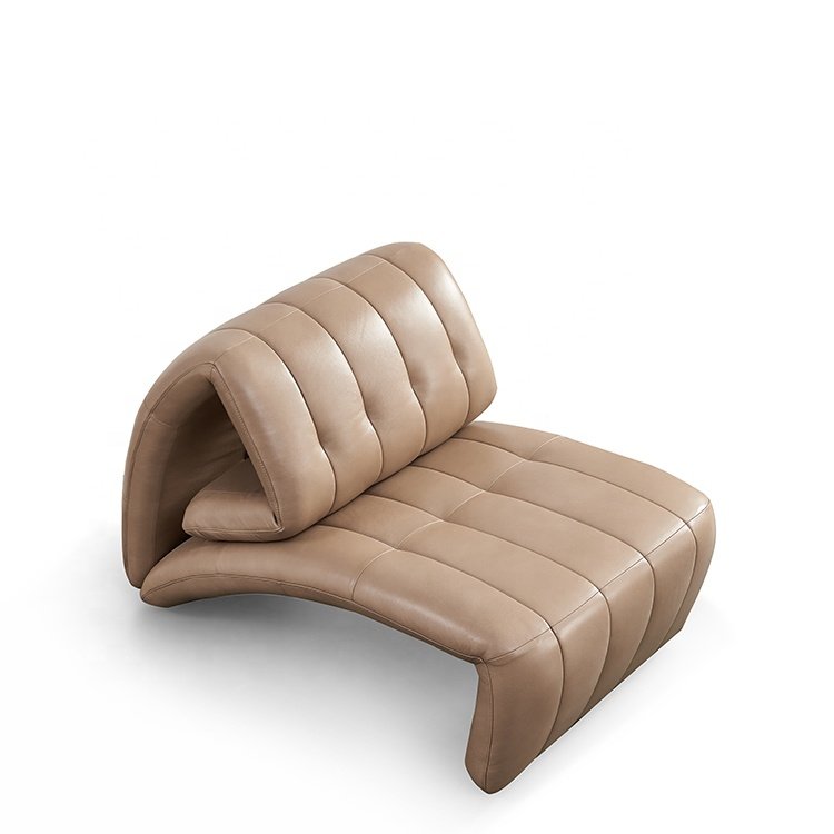 Hot Selling Modern Nordic Style Single Seat Brown Genuine Leather Sofa Chair for Living Room
