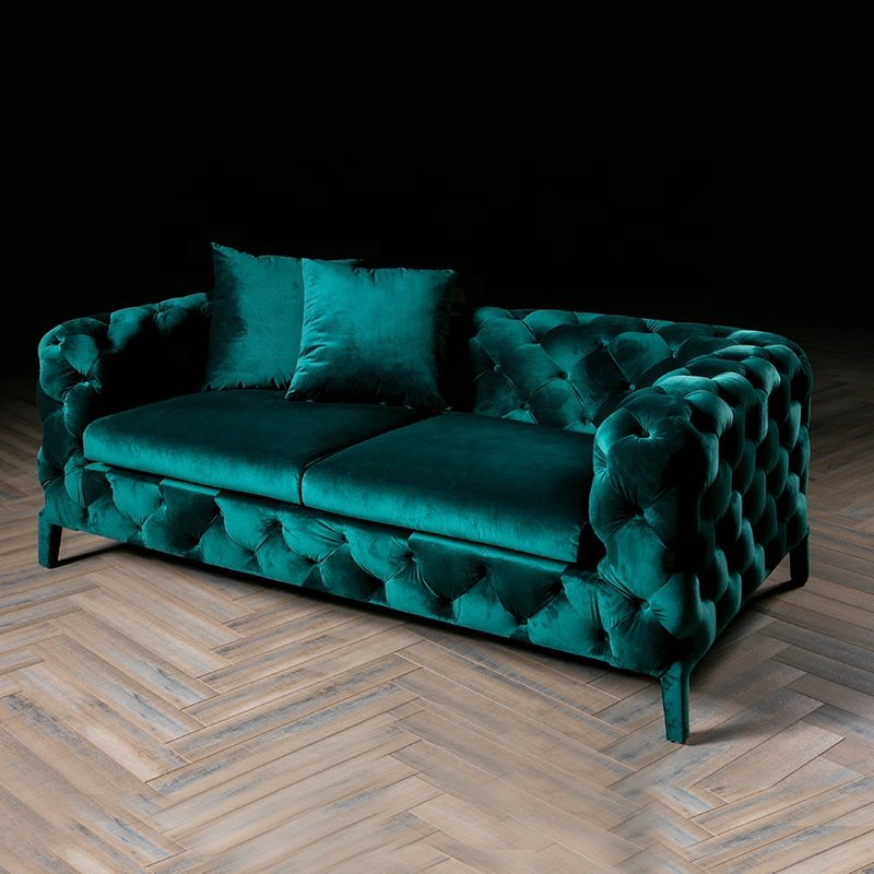 Italian Living Room Modern Design Chesterfield Sofa Tufted Green Velvet sofa