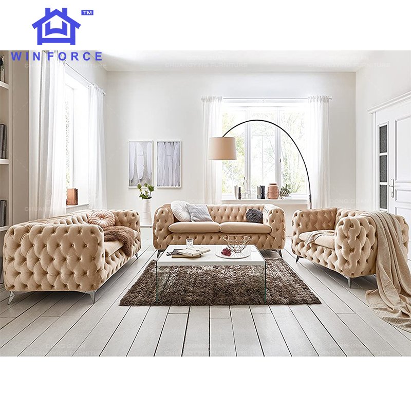 Factory Wholesale New Design Modern Luxury Italian Velvet L Shape Sofa Chesterfield Corner Sofa Living Room Sofa Set