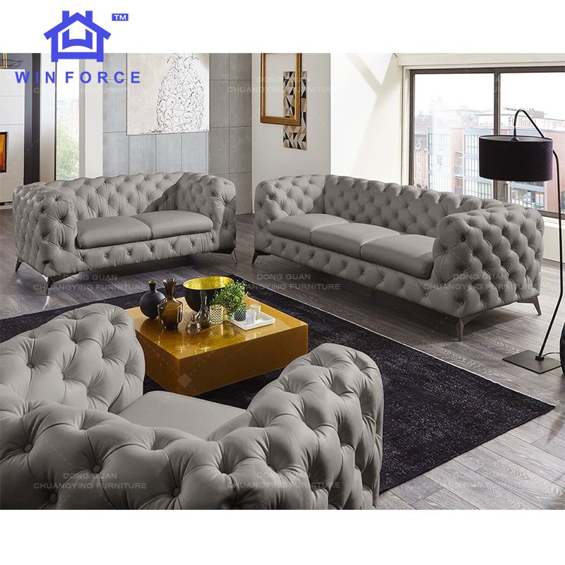 Factory Wholesale New Design Modern Luxury Italian Velvet L Shape Sofa Chesterfield Corner Sofa Living Room Sofa Set