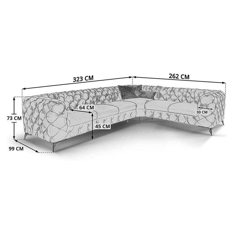 Factory Wholesale New Design Modern Luxury Italian Velvet L Shape Sofa Chesterfield Corner Sofa Living Room Sofa Set