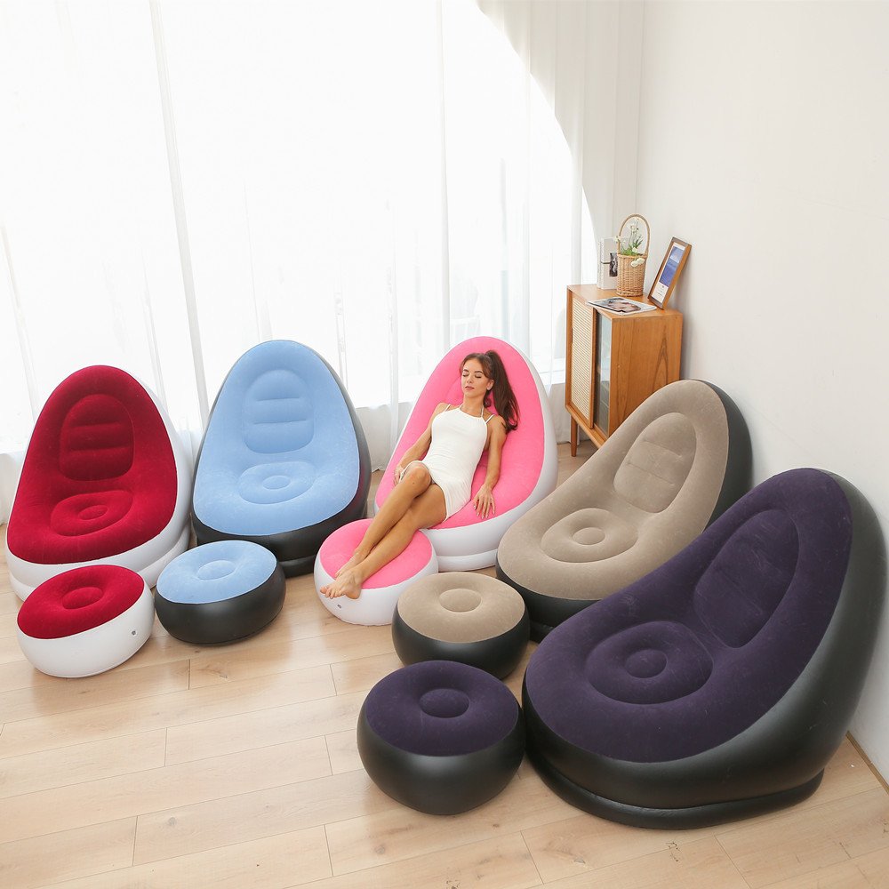 Adult Relax Indoor Lazy Inflables Outdoor Sofa Foot Pump Foldable Lounge Movie Inflatable Sofa Bed