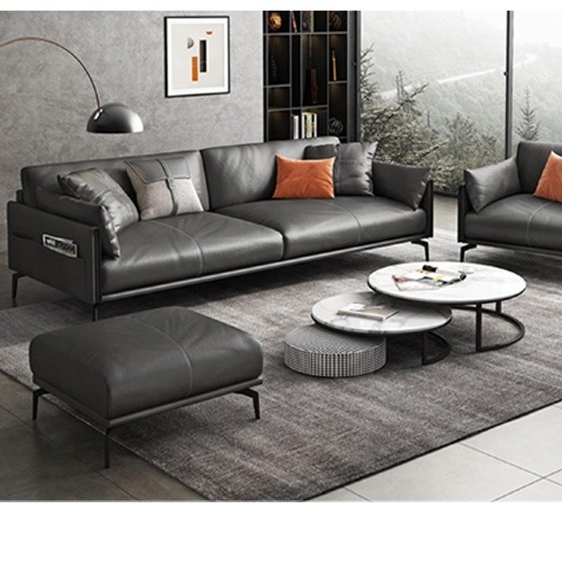 Modern Luxury 5-Seater Sectional Sofa Set European Design with Leather Cover for Home Living Room Office School Antique Style