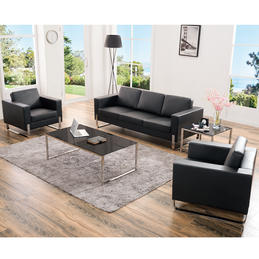 SL-S02 Modular Sectional Office Sofa Set High-Density Reclining Synthetic Leather Couch with Comfortable Rebound Sponge