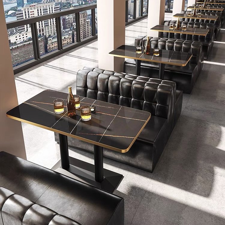 Custom bar table and chair combination restaurant Tavern retro industrial style commercial booth sofa