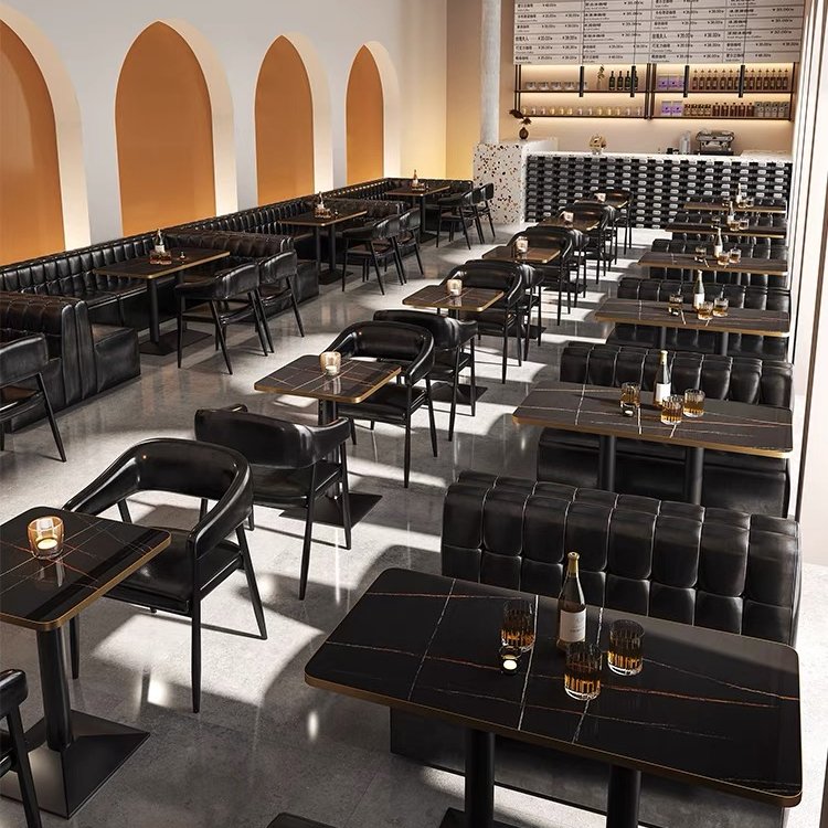 Custom bar table and chair combination restaurant Tavern retro industrial style commercial booth sofa