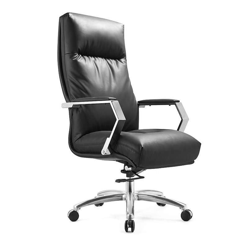 Ergonomic High Back Swivel Boss Ribbed PU Leather Office Chair Modern, Black