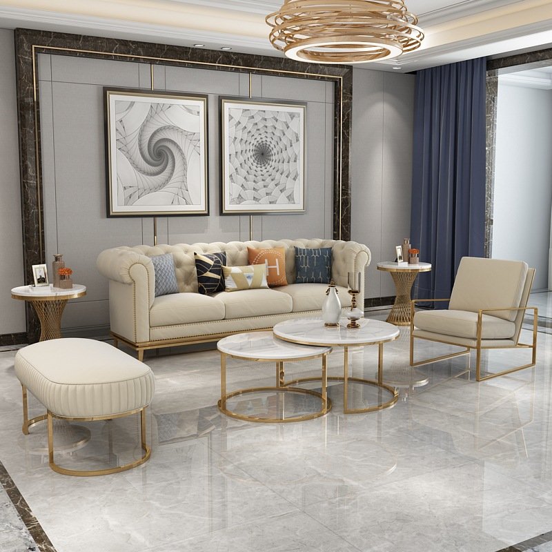 Furnistyle Furnistyle Luxury Contemporary Sectional Corner Fabric Sofa Sets Furniture With golden Metal Legs for living room
