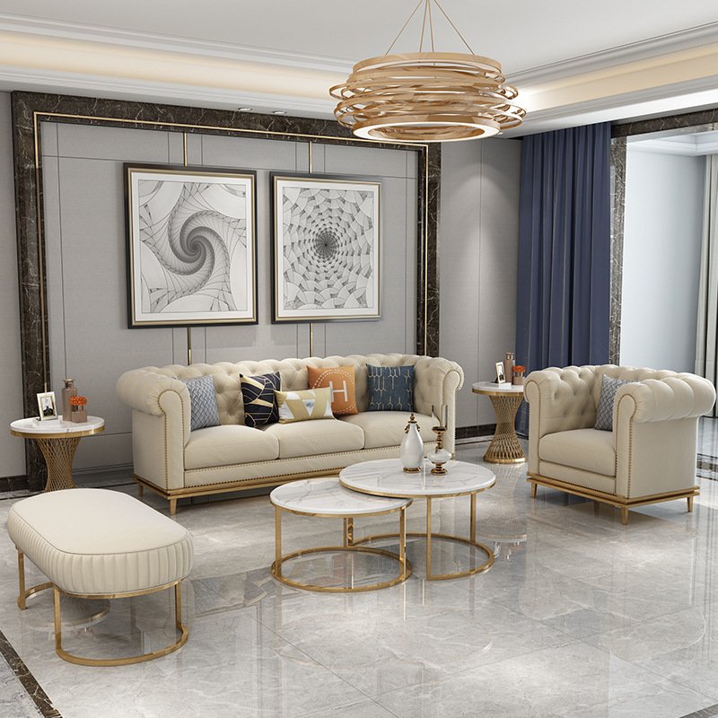 Furnistyle Furnistyle Luxury Contemporary Sectional Corner Fabric Sofa Sets Furniture With golden Metal Legs for living room