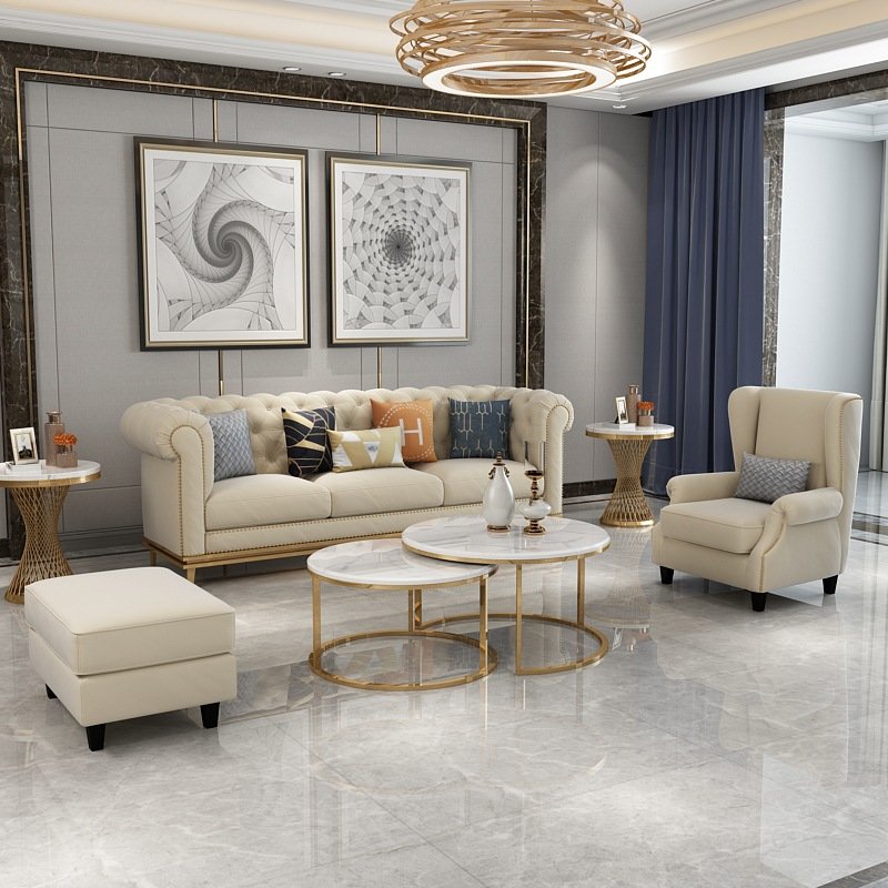 Furnistyle Furnistyle Luxury Contemporary Sectional Corner Fabric Sofa Sets Furniture With golden Metal Legs for living room