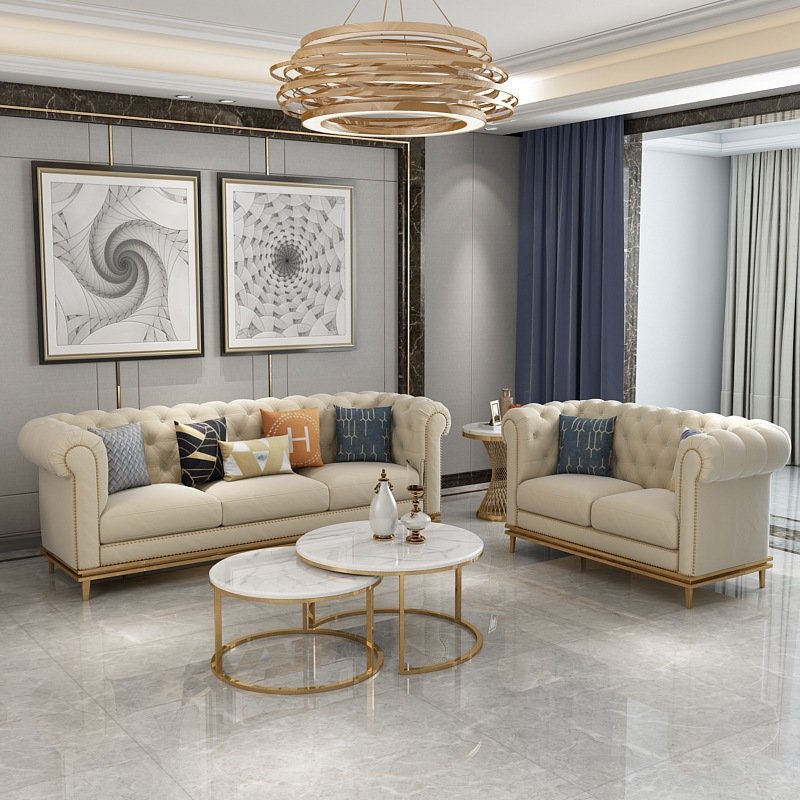 Furnistyle Furnistyle Luxury Contemporary Sectional Corner Fabric Sofa Sets Furniture With golden Metal Legs for living room