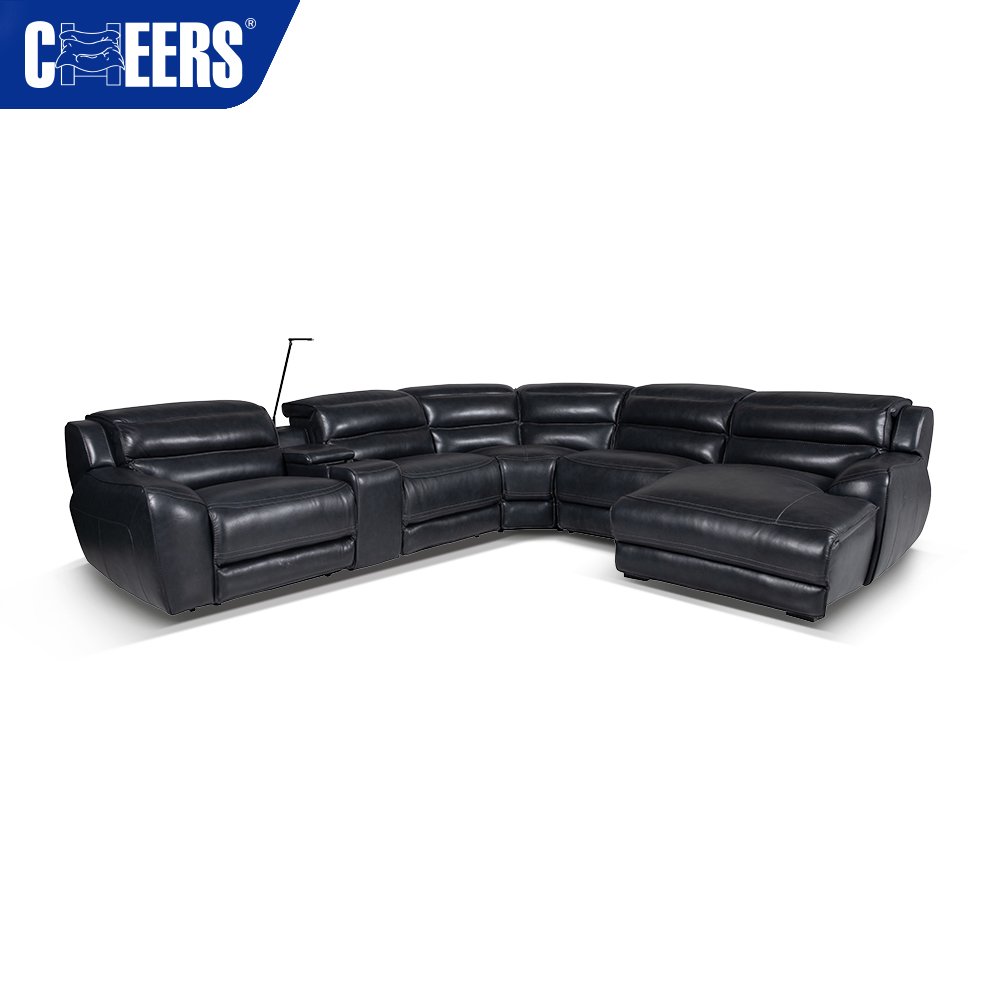 MANWAH CHEERS 5-Seater Electric Luxury Leather Living Room Sofa Reclining Sectional with Power Headrest and Light
