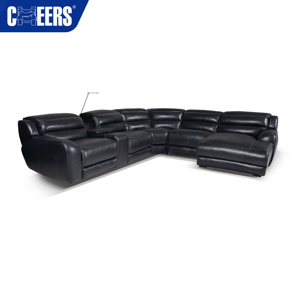 MANWAH CHEERS 5-Seater Electric Luxury Leather Living Room Sofa Reclining Sectional with Power Headrest and Light