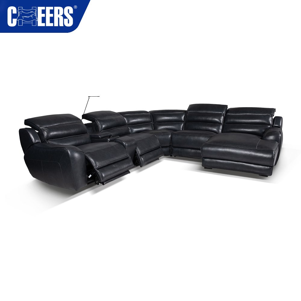 MANWAH CHEERS 5-Seater Electric Luxury Leather Living Room Sofa Reclining Sectional with Power Headrest and Light