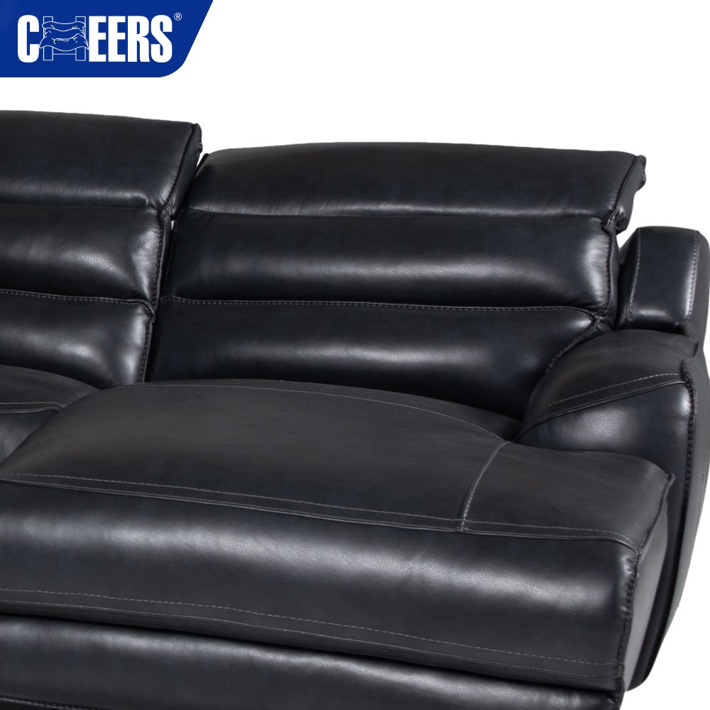 MANWAH CHEERS 5-Seater Electric Luxury Leather Living Room Sofa Reclining Sectional with Power Headrest and Light