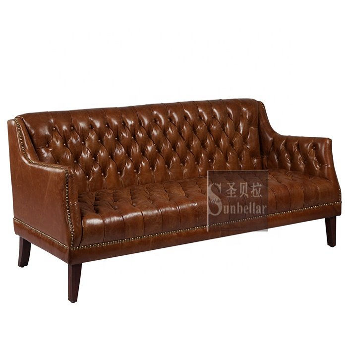 office furniture sofa genuine leather office sofa set luxury full tufted buttons American style chesterfield leather sofa