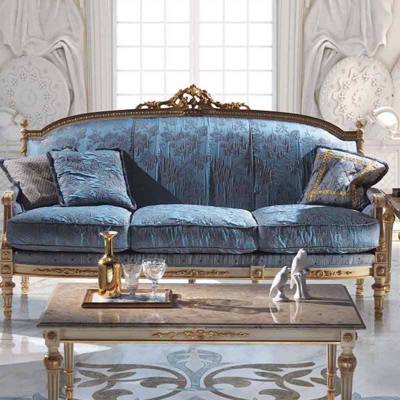 European Style Furniture Sets Blue Fabric 1+2+3 Seater Wooden Villa Sofa Living Room Leisure Sectional Sofas