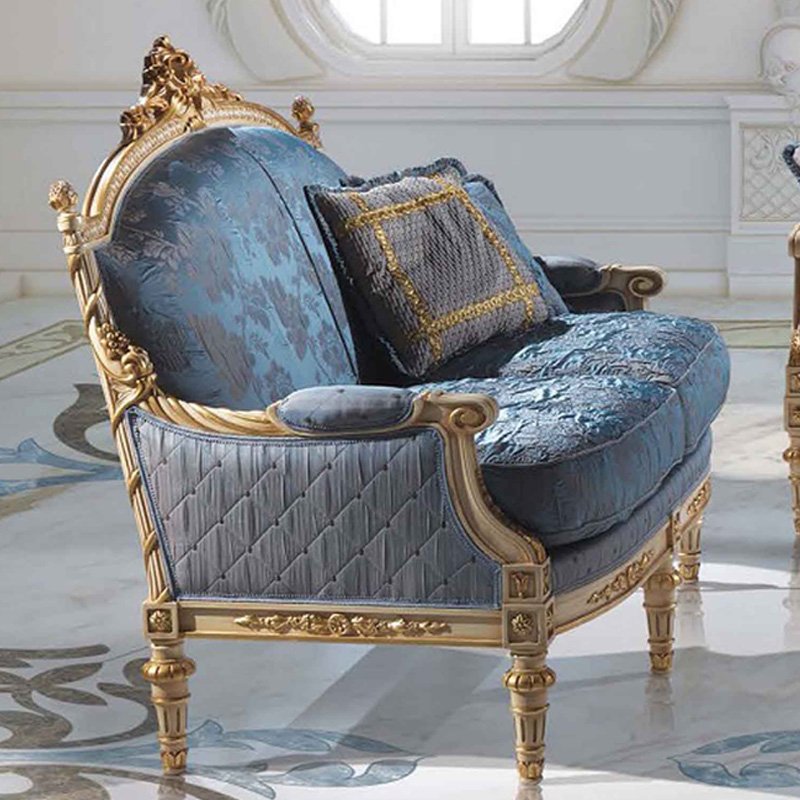 European Style Furniture Sets Blue Fabric 1+2+3 Seater Wooden Villa Sofa Living Room Leisure Sectional Sofas