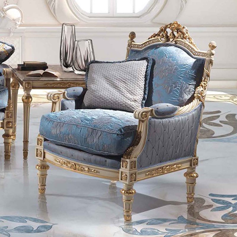 European Style Furniture Sets Blue Fabric 1+2+3 Seater Wooden Villa Sofa Living Room Leisure Sectional Sofas