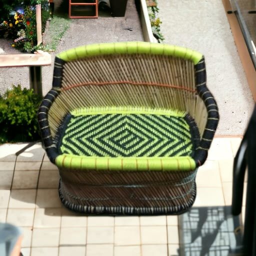 Mid-century Modern Accent Living Room Cane Wood Leather Model Sofa Set Furniture with Cushion 2 Seater Rattan Wicker