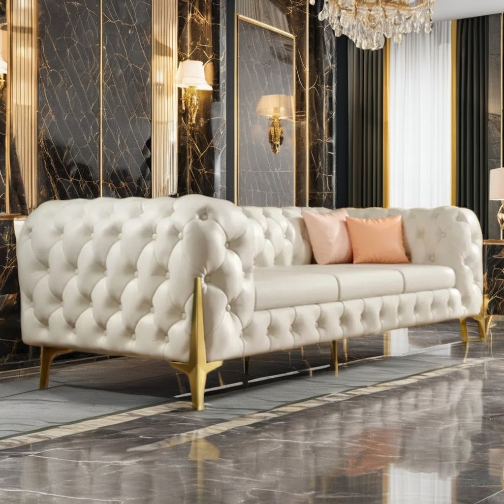 Customized High Quality Beige Italian Leather Chesterfield Set Luxury Tufted Dining Office Sofa Furniture for Bed Application