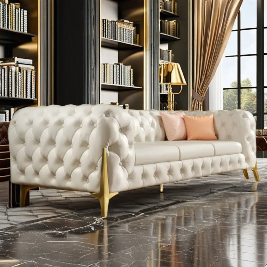 Customized High Quality Beige Italian Leather Chesterfield Set Luxury Tufted Dining Office Sofa Furniture for Bed Application