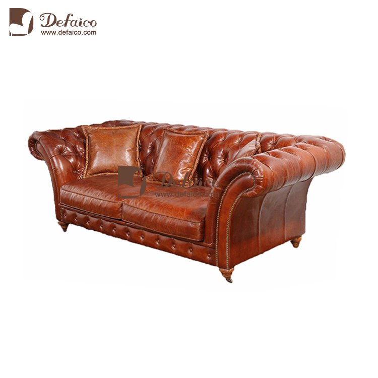 Living Room Sofas Vintage Brown Leather Chesterfield Sofa for Sale