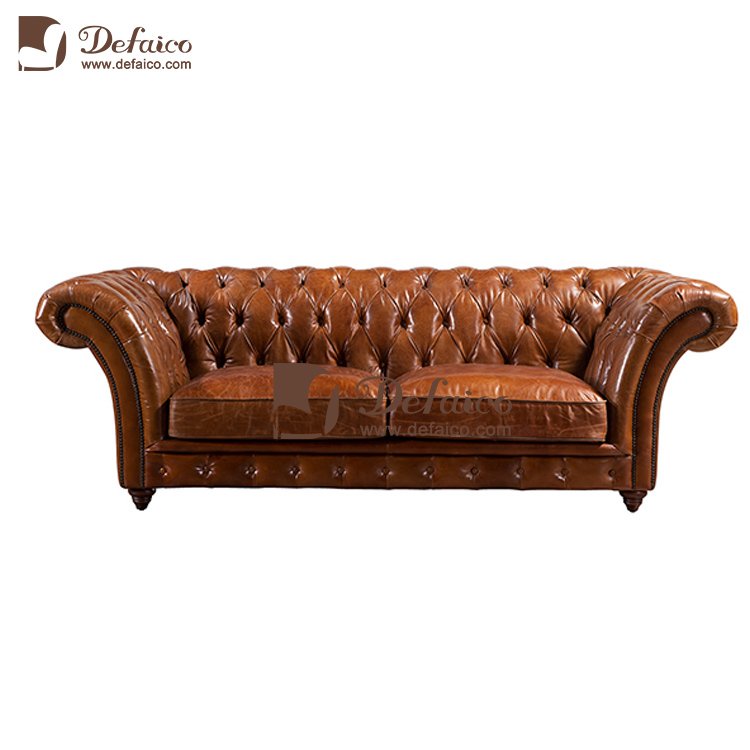 Living Room Sofas Vintage Brown Leather Chesterfield Sofa for Sale