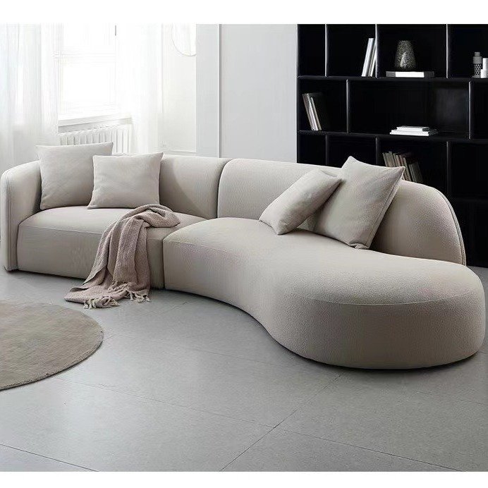 Nordic Style Modern White Grey Velvet Curved Sofa Set Cover For Living Room Furniture Apartment Use