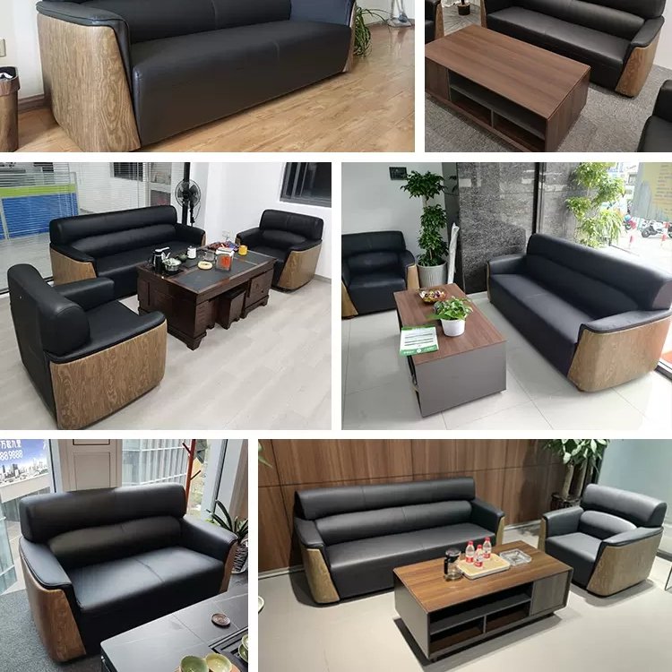 OSF105 Office Sofas Wooden Leather Office Sofa Modern Office Waiting Room Furniture Couch 1+1+3 Set + European Style 3 Years