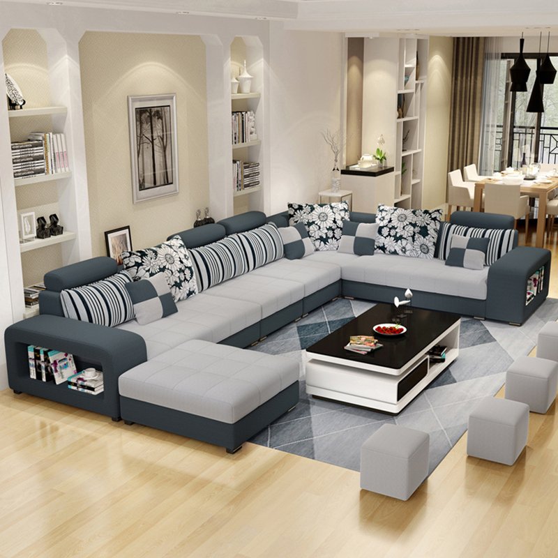 Luxury USB charging sofas bed U shaped sectional Furniture 7 Seater modern European fabric Living Room sofas set