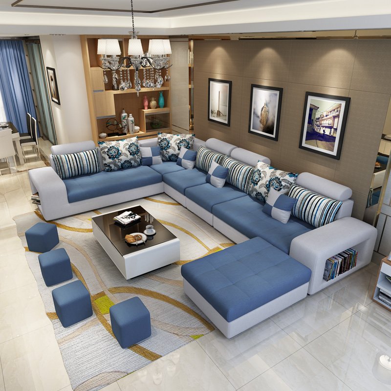 Luxury USB charging sofas bed U shaped sectional Furniture 7 Seater modern European fabric Living Room sofas set