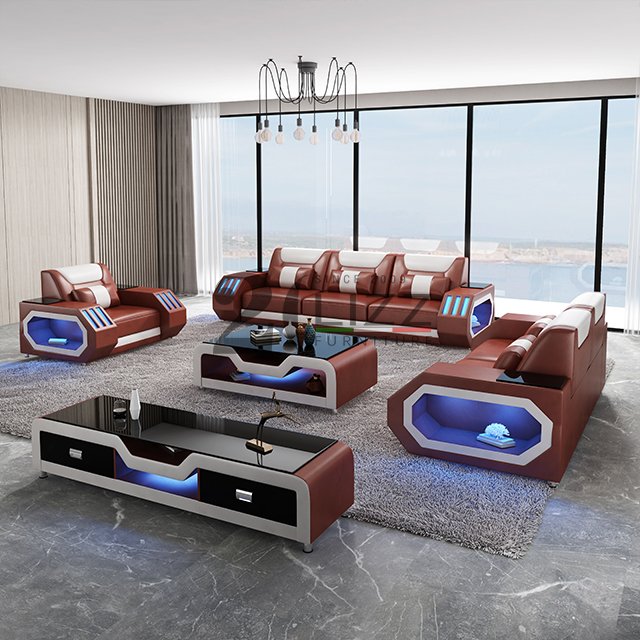 Sectional Leisure Hotel Office Top Grain Genuine Leather lounge suite Sofa Furniture Set