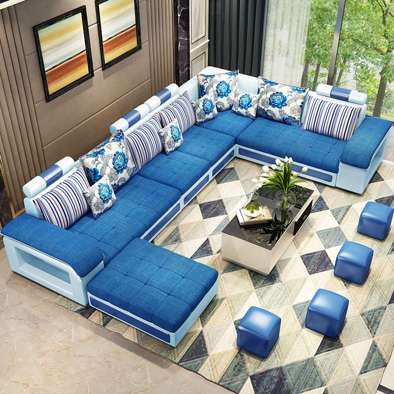 Factory wholesale fabric U shaped sectional sofa, modern European style leather living room sofas