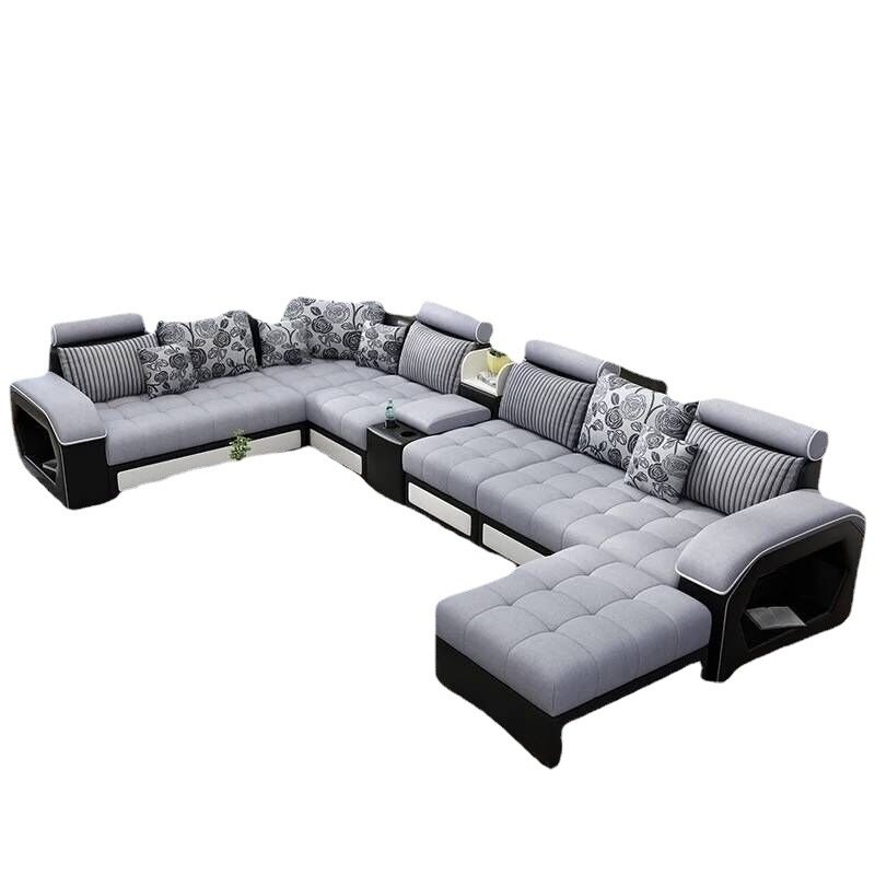 Factory wholesale fabric U shaped sectional sofa, modern European style leather living room sofas