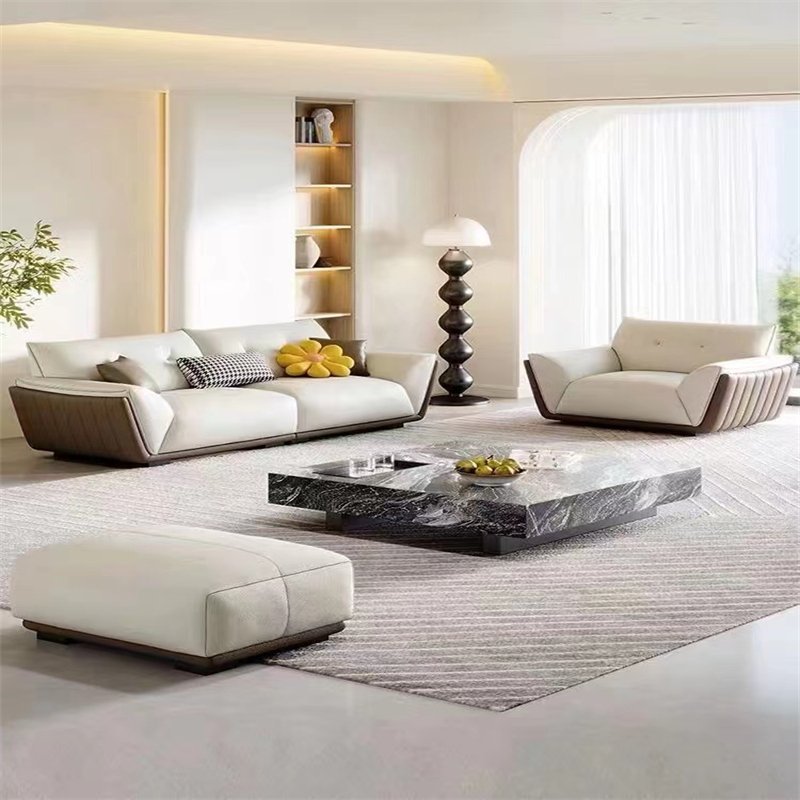 Light luxury minimalist modular sectional sofa 3 seater straight row corner technology leather cream sofa living room furniture