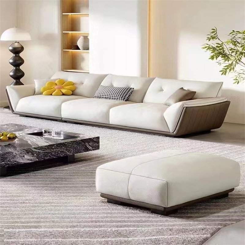 Light luxury minimalist modular sectional sofa 3 seater straight row corner technology leather cream sofa living room furniture