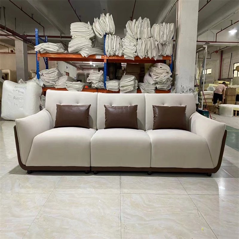 Light luxury minimalist modular sectional sofa 3 seater straight row corner technology leather cream sofa living room furniture